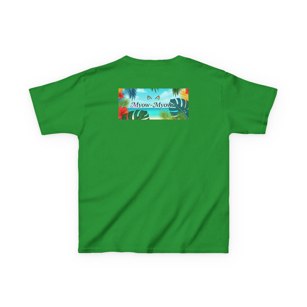 Kids Tropical Cat Tee, Cute Cat T-Shirt, Summer Fun Top, Birthday Gift for Kids, Animal Lover Kidswear