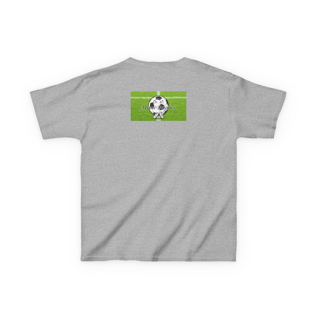 Kids Soccer Cat Tee - For Young Cat Lovers, Perfect Gift for Birthdays, Sports Events, and Pet Lovers, Kids Heavy Cotton T-Shirt