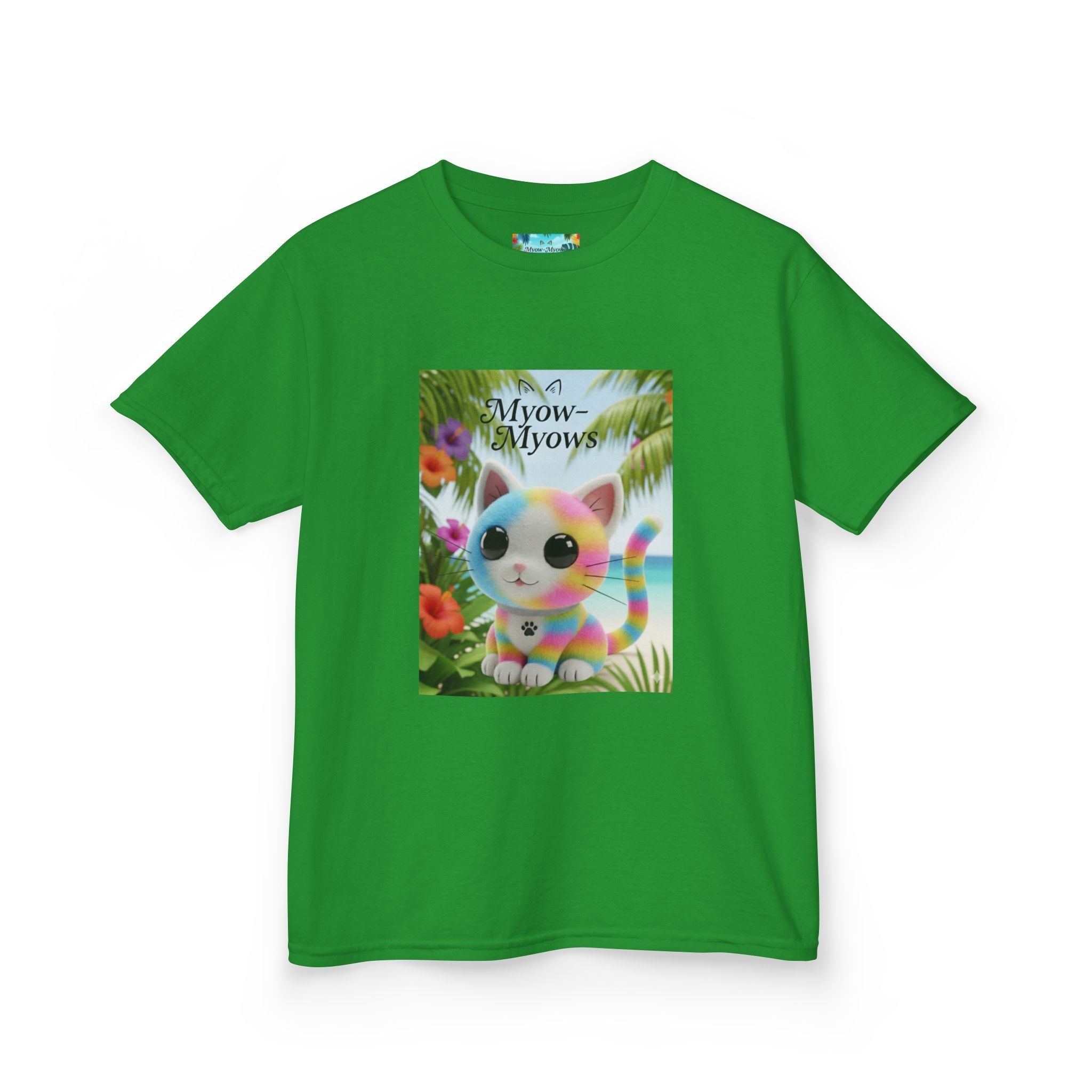 Kids Tropical Cat Tee, Cute Cat T-Shirt, Summer Fun Top, Birthday Gift for Kids, Animal Lover Kidswear