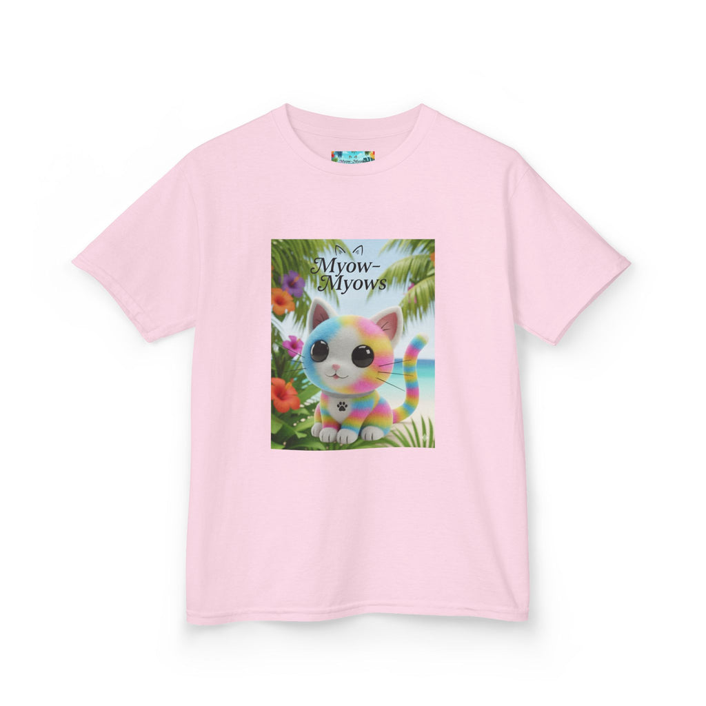 Kids Tropical Cat Tee, Cute Cat T-Shirt, Summer Fun Top, Birthday Gift for Kids, Animal Lover Kidswear