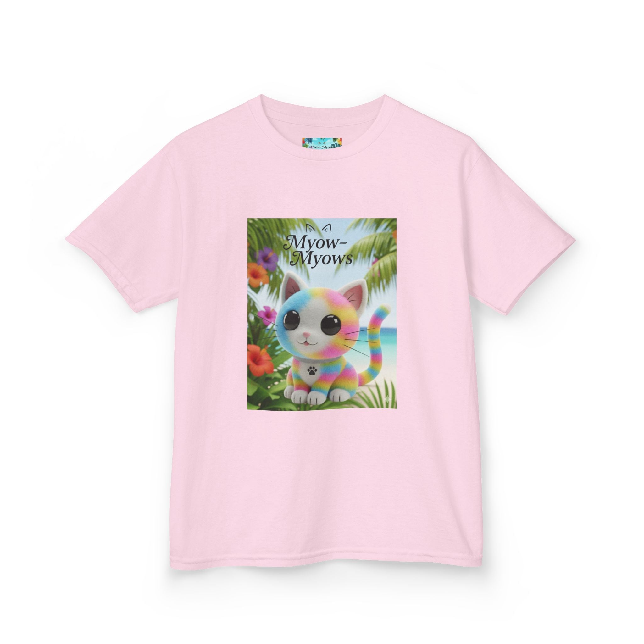 Kids Tropical Cat Tee, Cute Cat T-Shirt, Summer Fun Top, Birthday Gift for Kids, Animal Lover Kidswear
