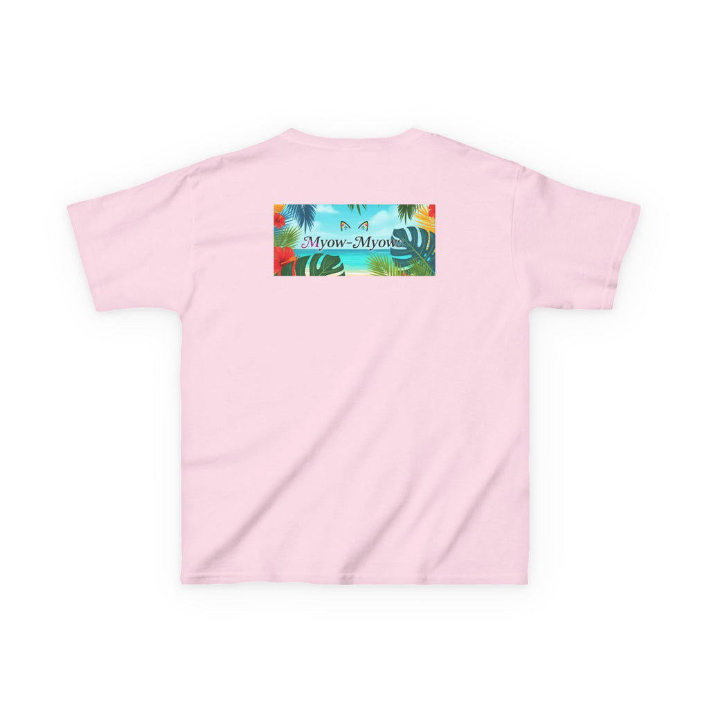 Kids Tropical Cat Tee, Cute Cat T-Shirt, Summer Fun Top, Birthday Gift for Kids, Animal Lover Kidswear