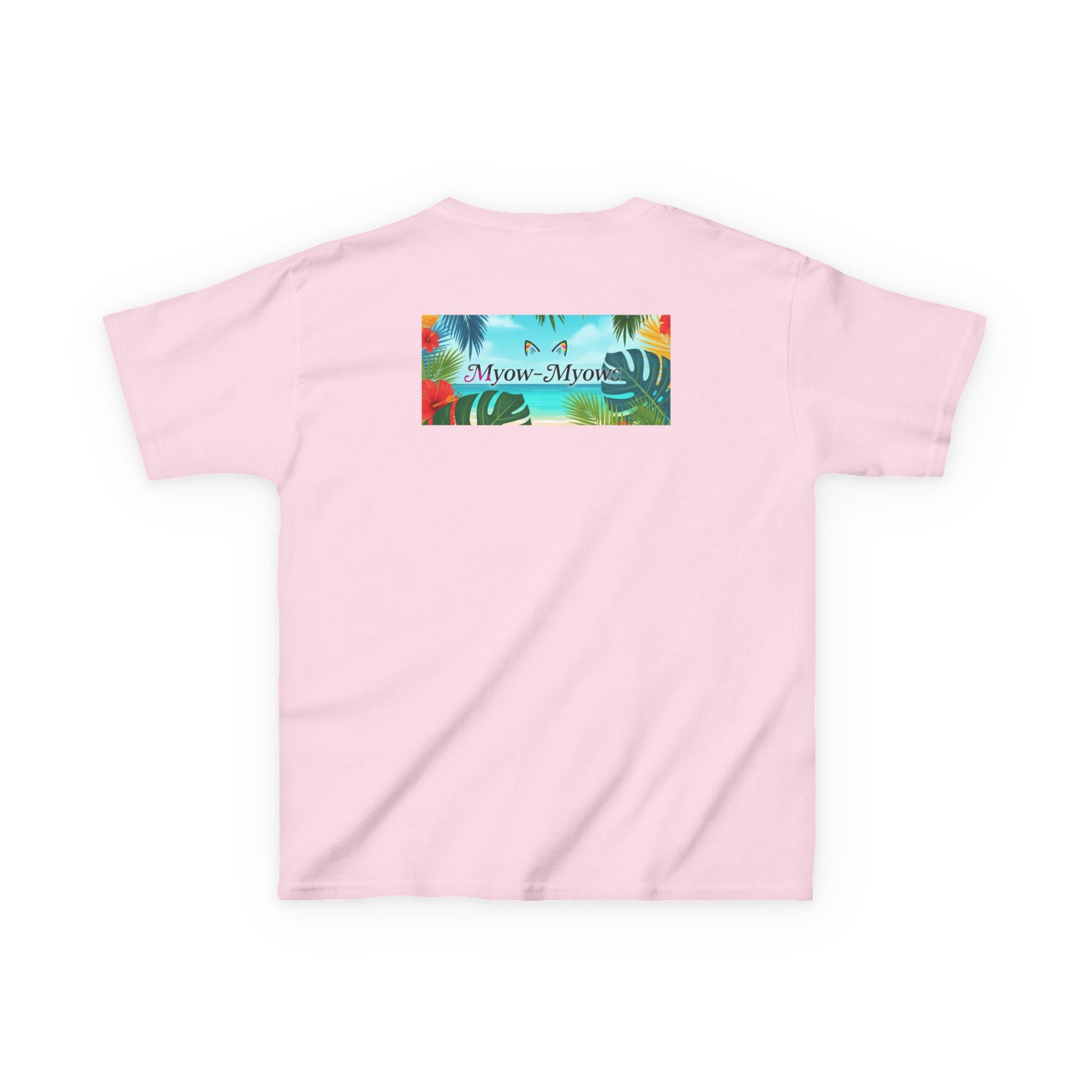 Kids Tropical Cat Tee, Cute Cat T-Shirt, Summer Fun Top, Birthday Gift for Kids, Animal Lover Kidswear