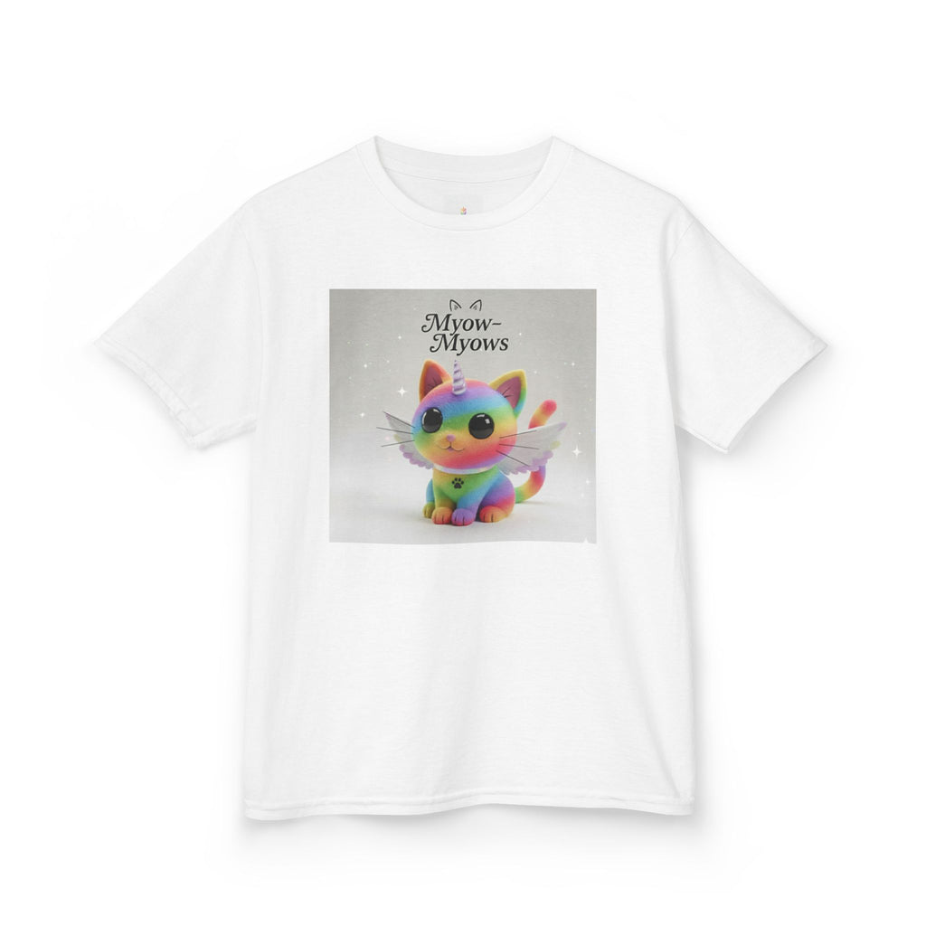 Rainbow Kitty Tee, Cute Kids T-Shirt, Fun Gift for Birthdays, Pajama Parties, Cartoon Lovers, Colorful Kids Apparel