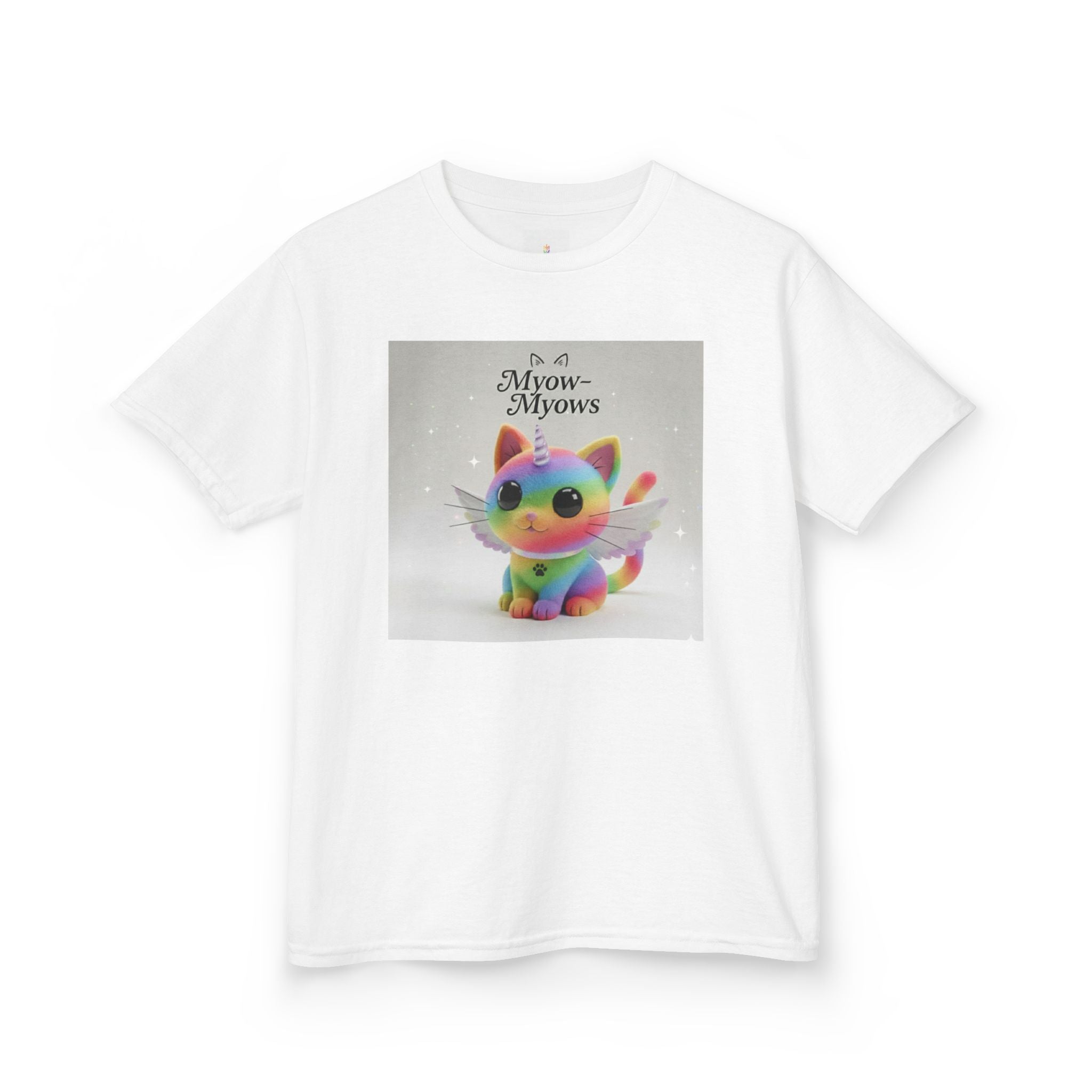 Rainbow Kitty Tee, Cute Kids T-Shirt, Fun Gift for Birthdays, Pajama Parties, Cartoon Lovers, Colorful Kids Apparel