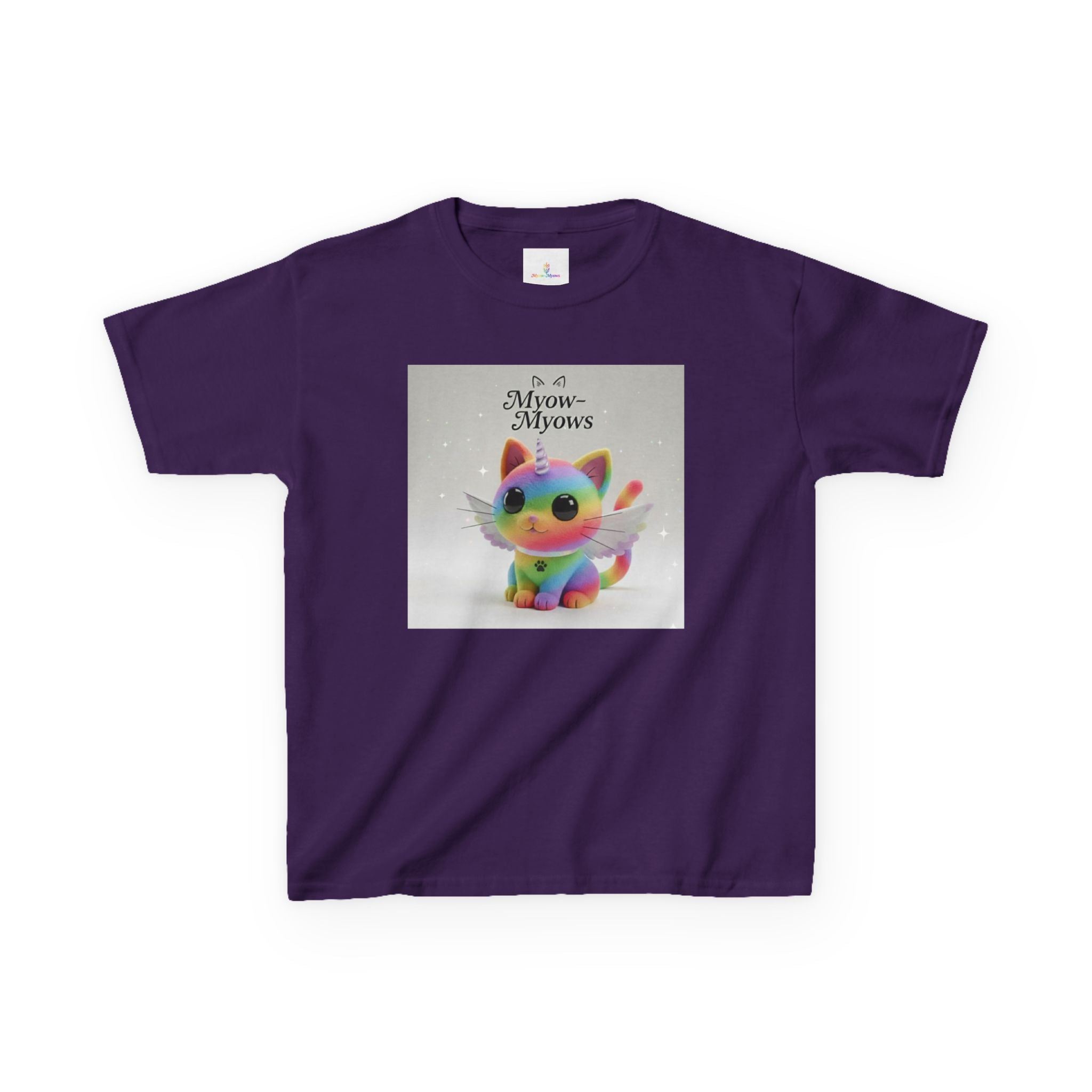 Rainbow Kitty Tee, Cute Kids T-Shirt, Fun Gift for Birthdays, Pajama Parties, Cartoon Lovers, Colorful Kids Apparel
