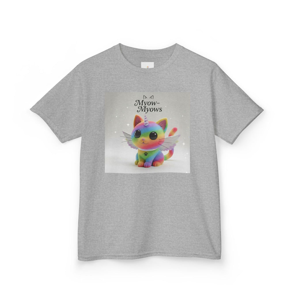 Rainbow Kitty Tee, Cute Kids T-Shirt, Fun Gift for Birthdays, Pajama Parties, Cartoon Lovers, Colorful Kids Apparel