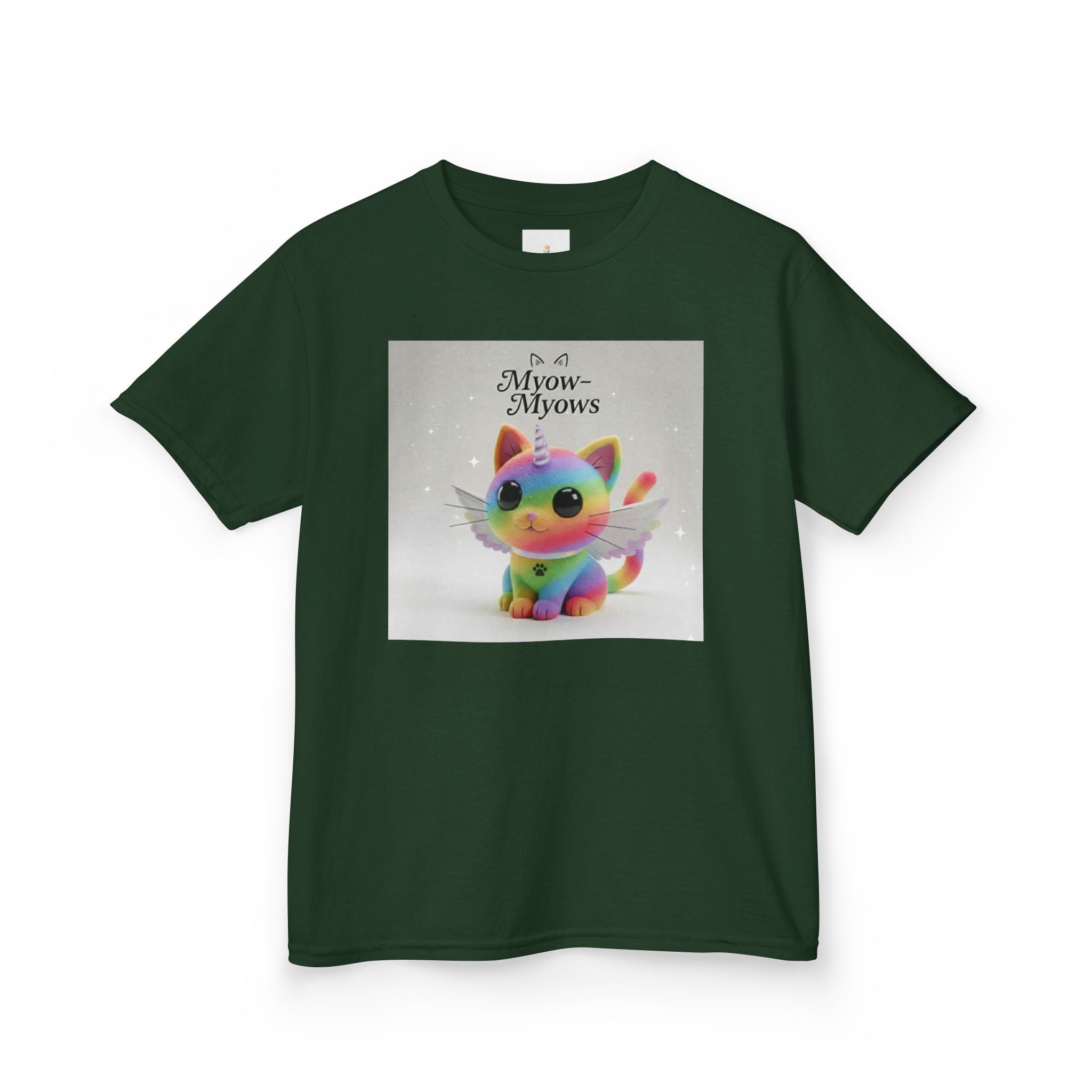 Rainbow Kitty Tee, Cute Kids T-Shirt, Fun Gift for Birthdays, Pajama Parties, Cartoon Lovers, Colorful Kids Apparel